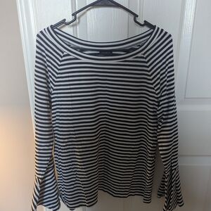 Women's Black and White Striped Top